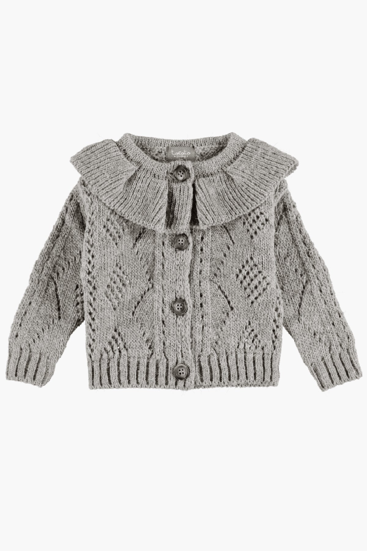 Tocoto Vintage Ruffle Neck Girls Cardigan - Grey – Mini Ruby