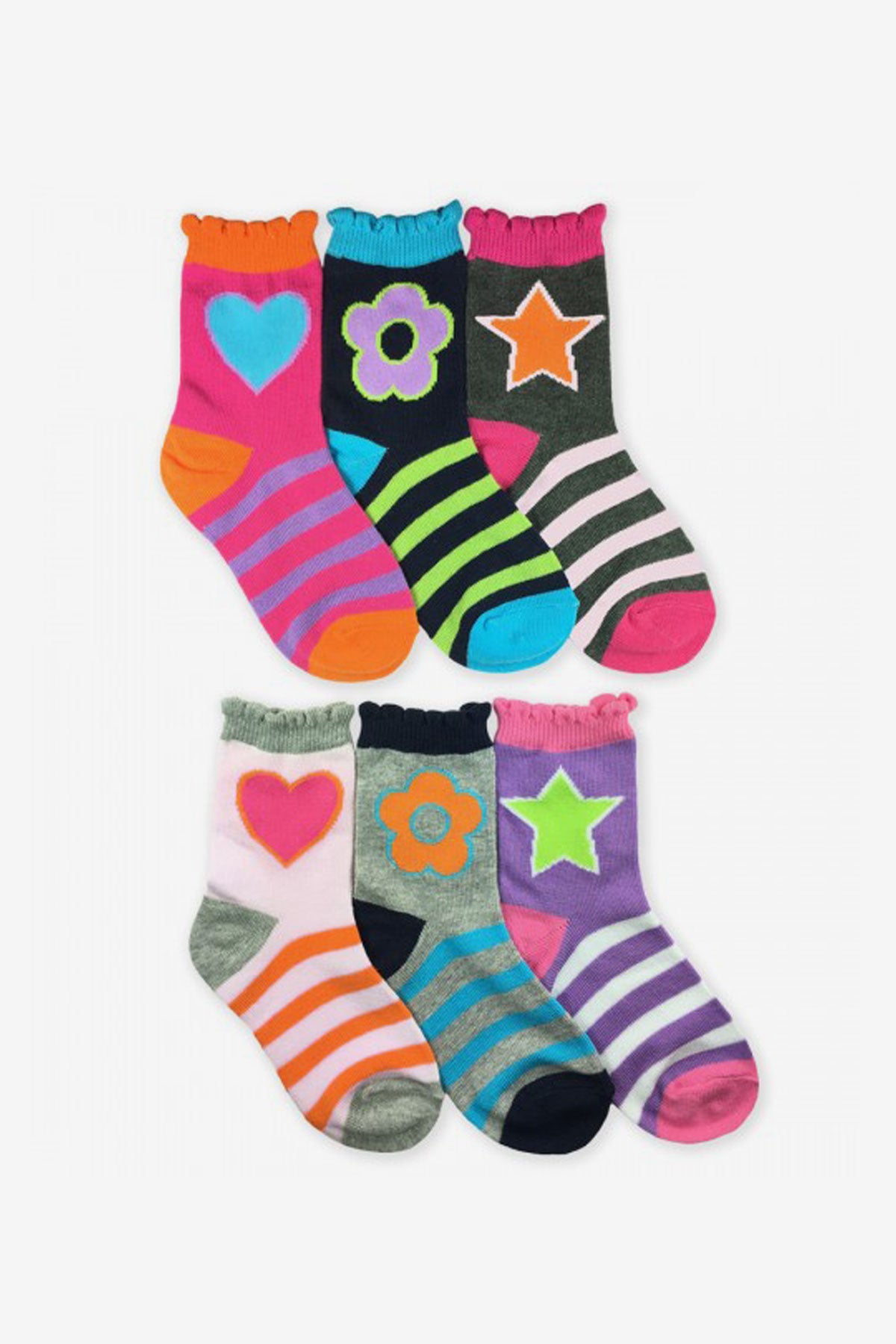 Jefferies Socks Girls' Hearts/daisies/stripes Fashion Crew Socks 6 Pack