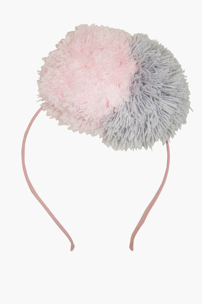 Everbloom Fuzzy Pompom Headband - Pink/Grey