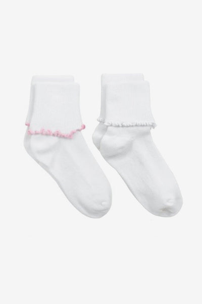 Jefferies Socks Scallop Edge Socks 2-Pack - Pink/White