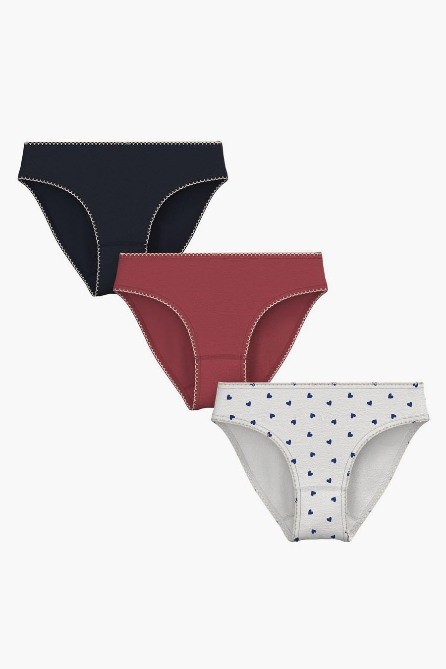 Girls Underwear Petit Bateau 3-Pack Heart Theme Underwear – Mini Ruby