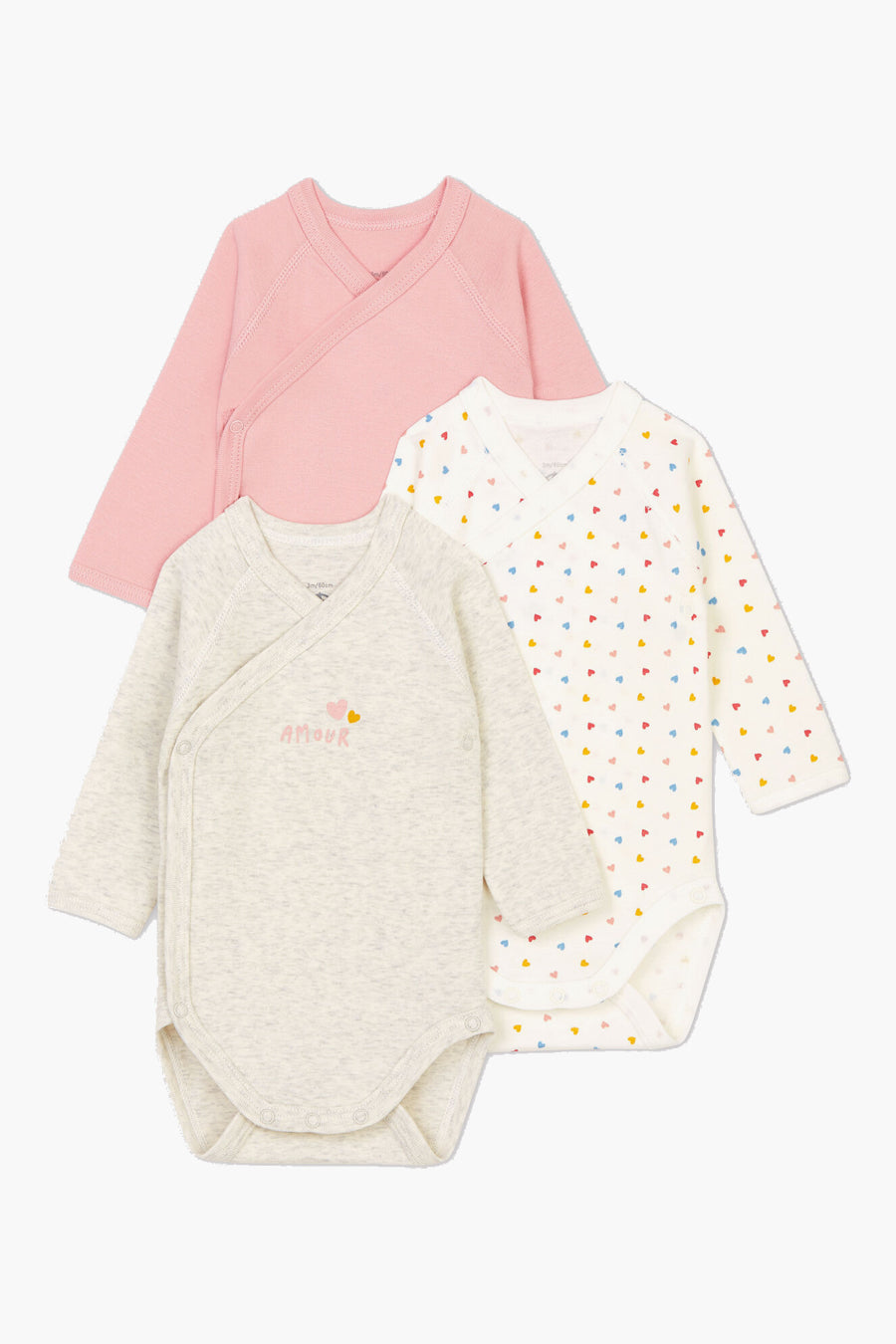 Baby Onesie Petit Bateau 3-Pack Kimono Long-Sleeve Tiny Hearts