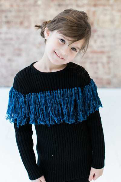 Vierra Rose Anita Fringe Sweater - Blue