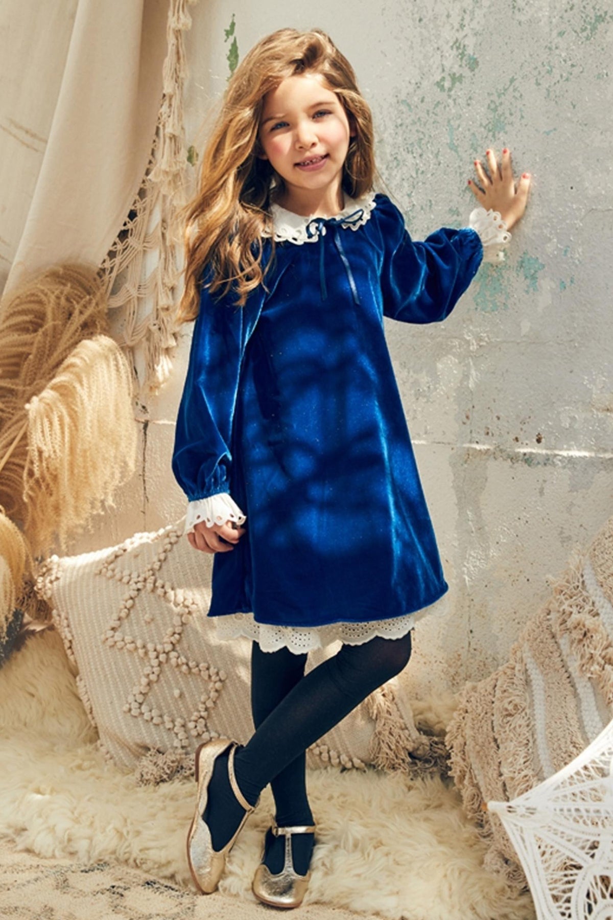 Navy velvet girls dress cheap