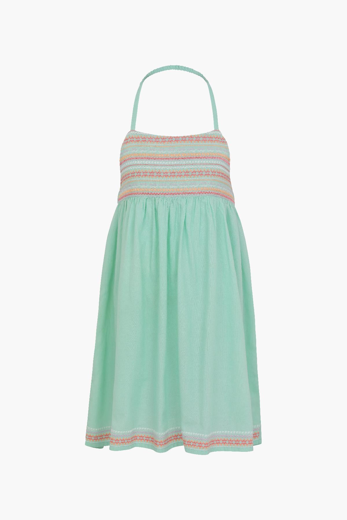 Girls Sunuva Aqua Embroidered Halter Neck Dress - Blue Girls Sunuva Aqua Embroidered Halter Neck Dress - Blue