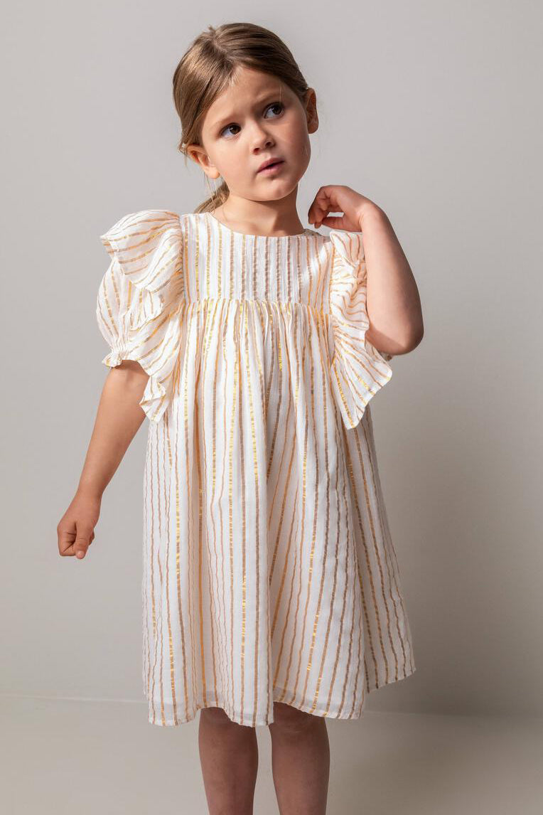 Girls Dress MarMar Copenhagen Dailyn Gold Stripes  Mini Ruby