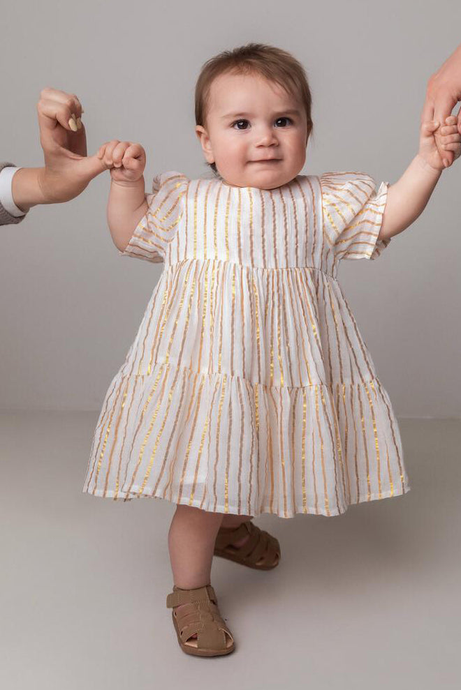 Girls Dress MarMar Copenhagen Damita Gold Stripes 2 / Gold Stripes Girls Dress MarMar Copenhagen Damita Gold Stripes 2 / Gold Stripes