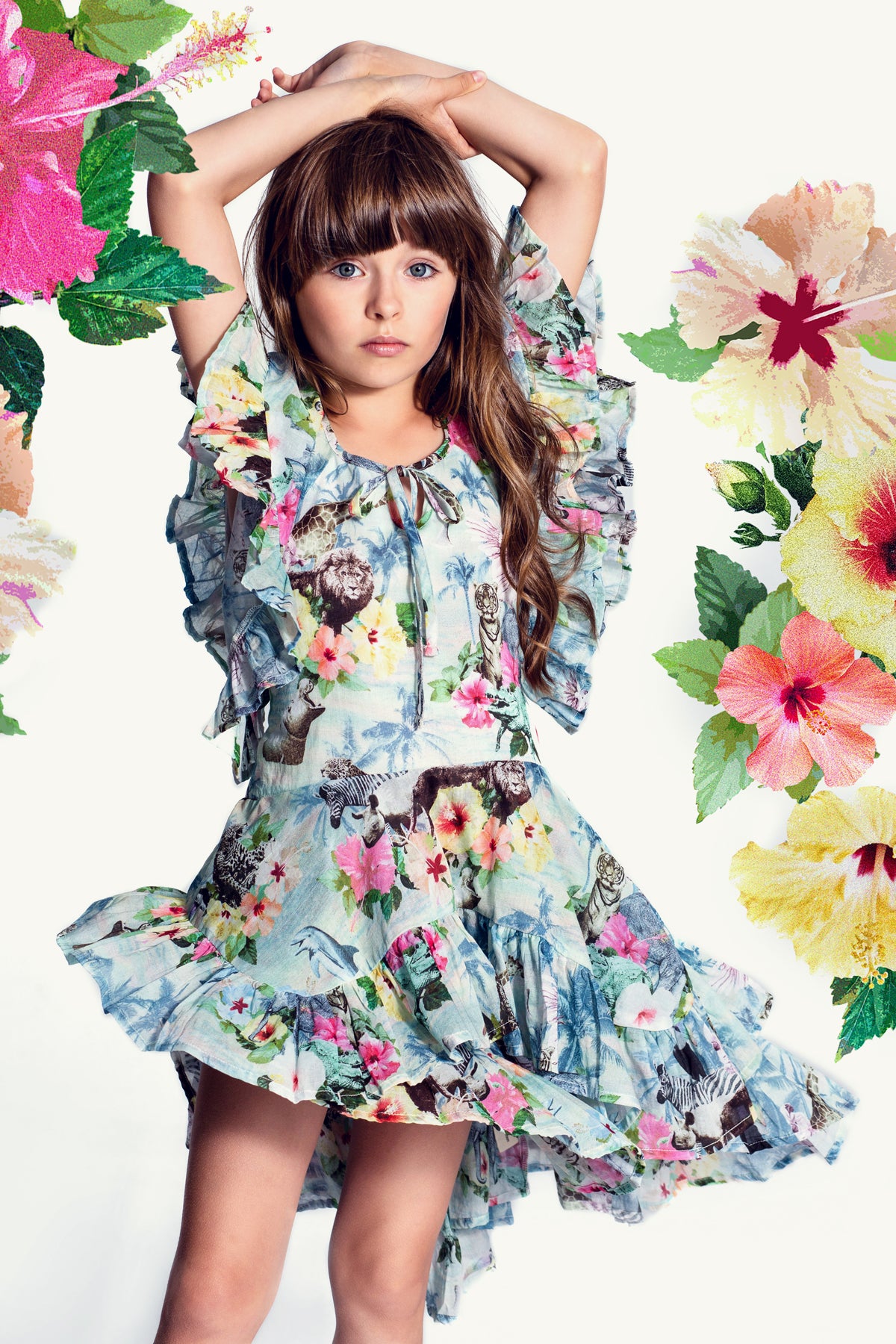 Paper Wings Hawaiian Ruffle Girls Dress Mini Ruby