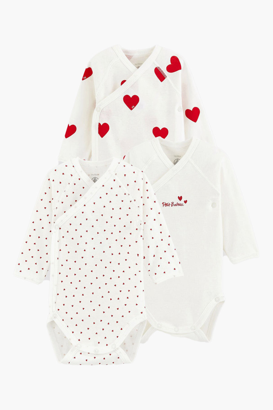 Pack of 3 Long Sleeve Bodysuits by Petit Bateau - set white, Baby