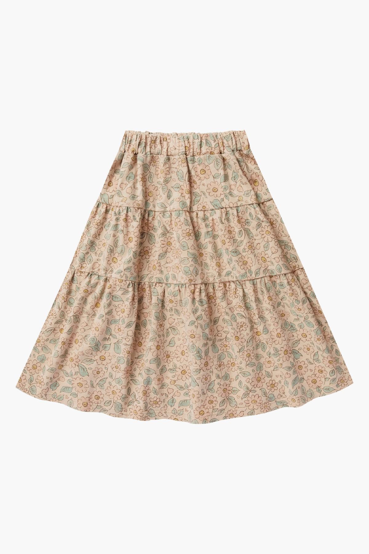 Rylee + Cru Ruffle Tiered Midi Skirt - Blue Floral