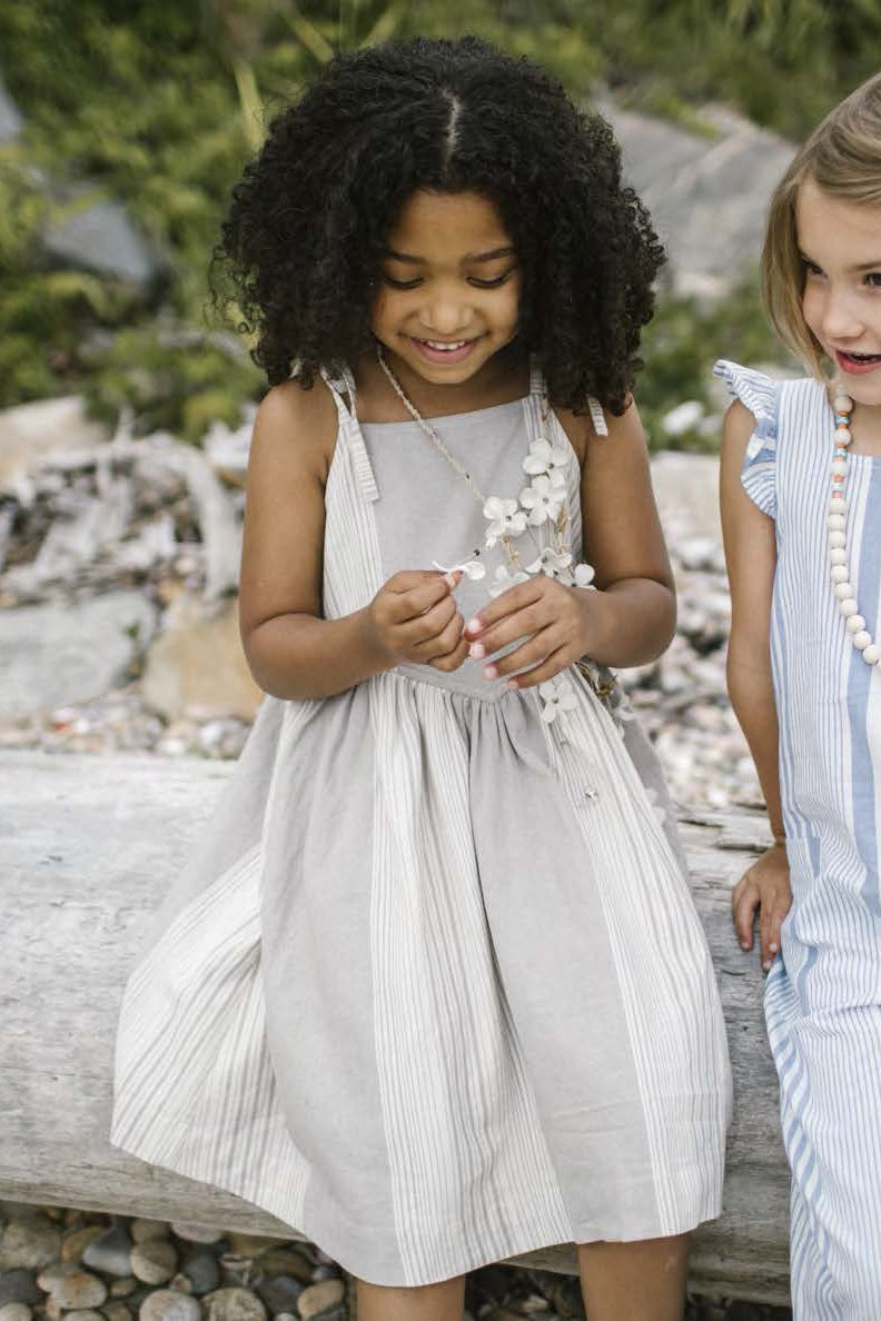 Pink Chicken Monroe Girls Dress 4 / Gray Stripe Pink Chicken Monroe Girls Dress 4 / Gray Stripe