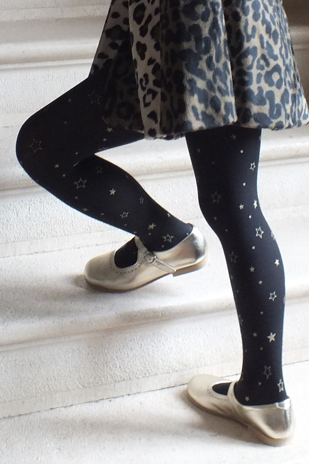 Night Sky Girls Tights - Black/Gold 3/5 / Black/Gold at Mini Ruby Contemporary Childrenswear Night Sky Girls Tights - Black/Gold 3/5 / Black/Gold at Mini Ruby Contemporary Childrenswear