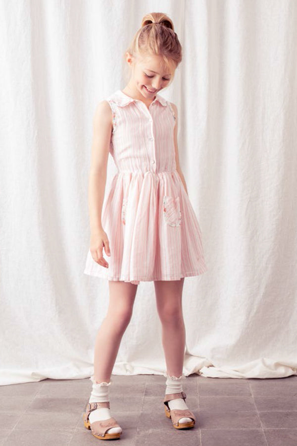 Tocoto Vintage Peter Pan Collar Stripe Girls Dress (Size 12 Left) 12 / Pink at Mini Ruby Contemporary Childrenswear