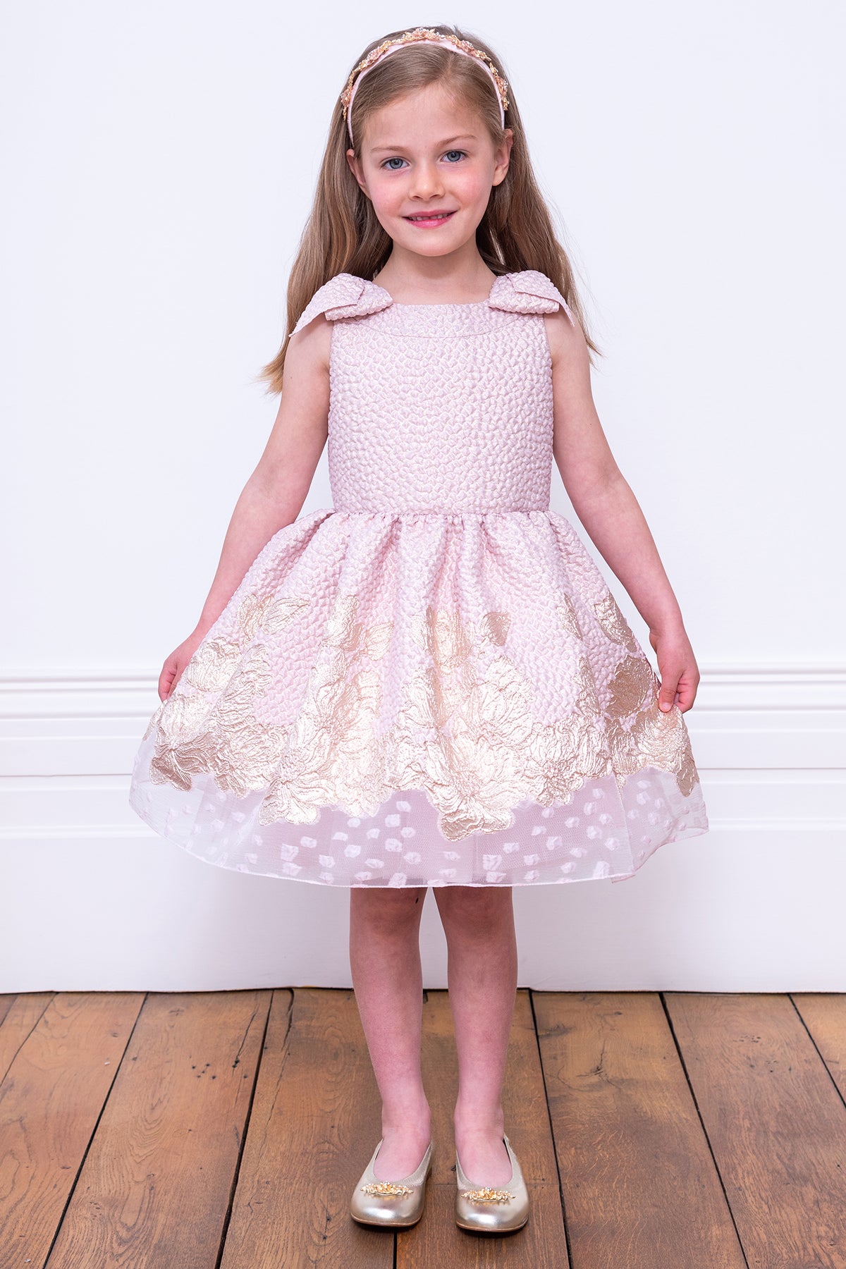 David Charles Pink and Gold Floral Brocade Girls Dress 10 Pink Gold at Mini Ruby Contemporary Childrenswear