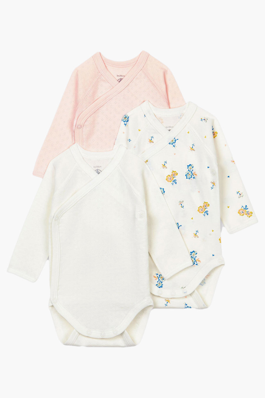 Baby Onesie Petit Bateau 3-Pack Pointelle Kimono Pink