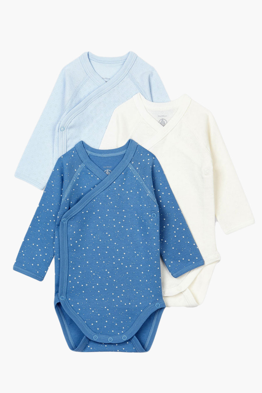Baby Onesie Petit Bateau 3-Pack Pointelle Kimono Blue