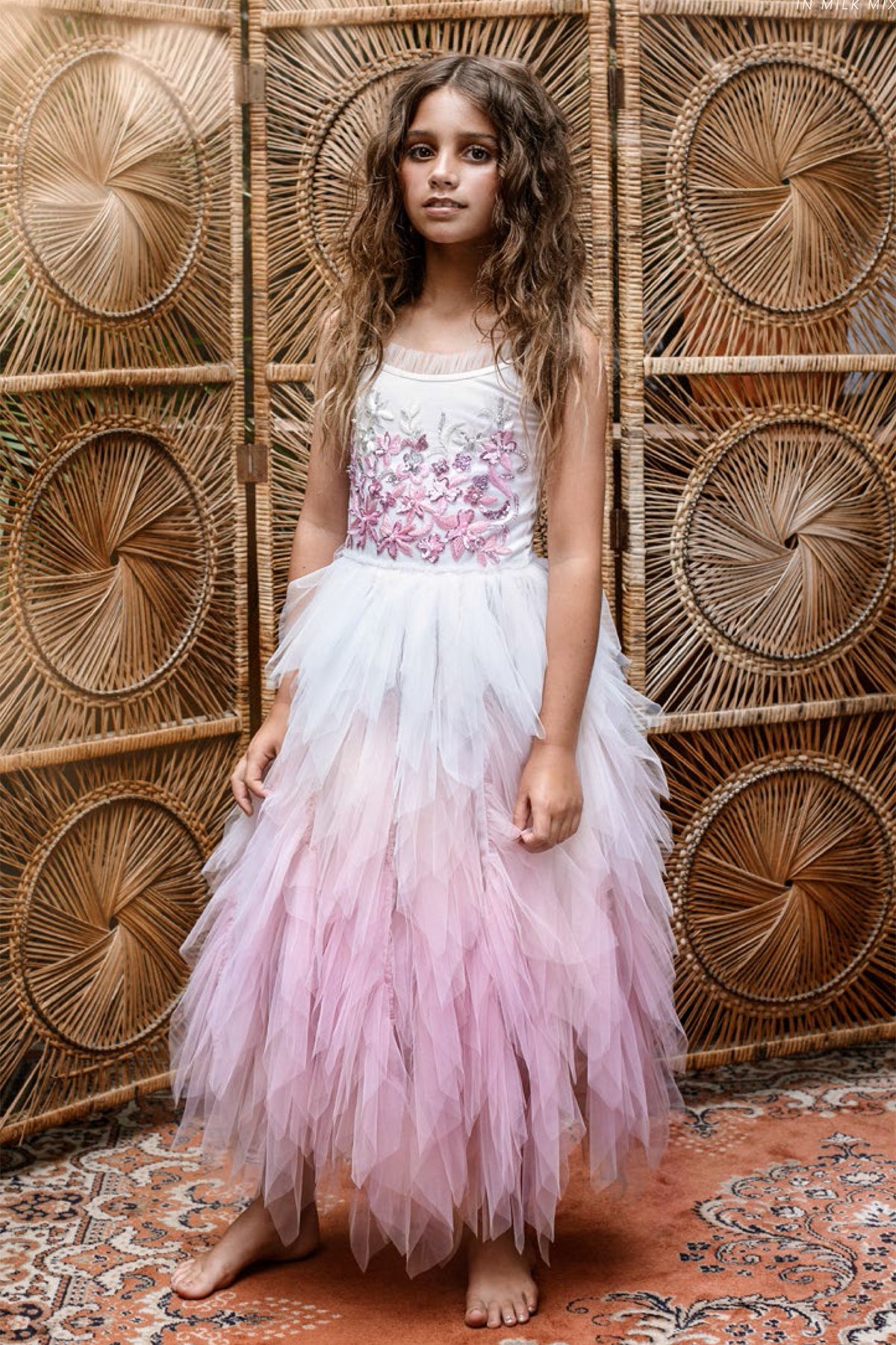 floor length tutu dress Tutu Du Monde Girl's Wild Rose Long Ombre Tulle Dress, Size 2-11, White, 8-9