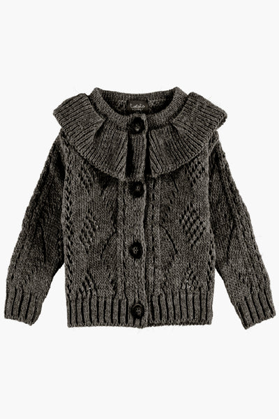 Girls Cardigan Tocoto Vintage Ruffle Neck - Dark Grey