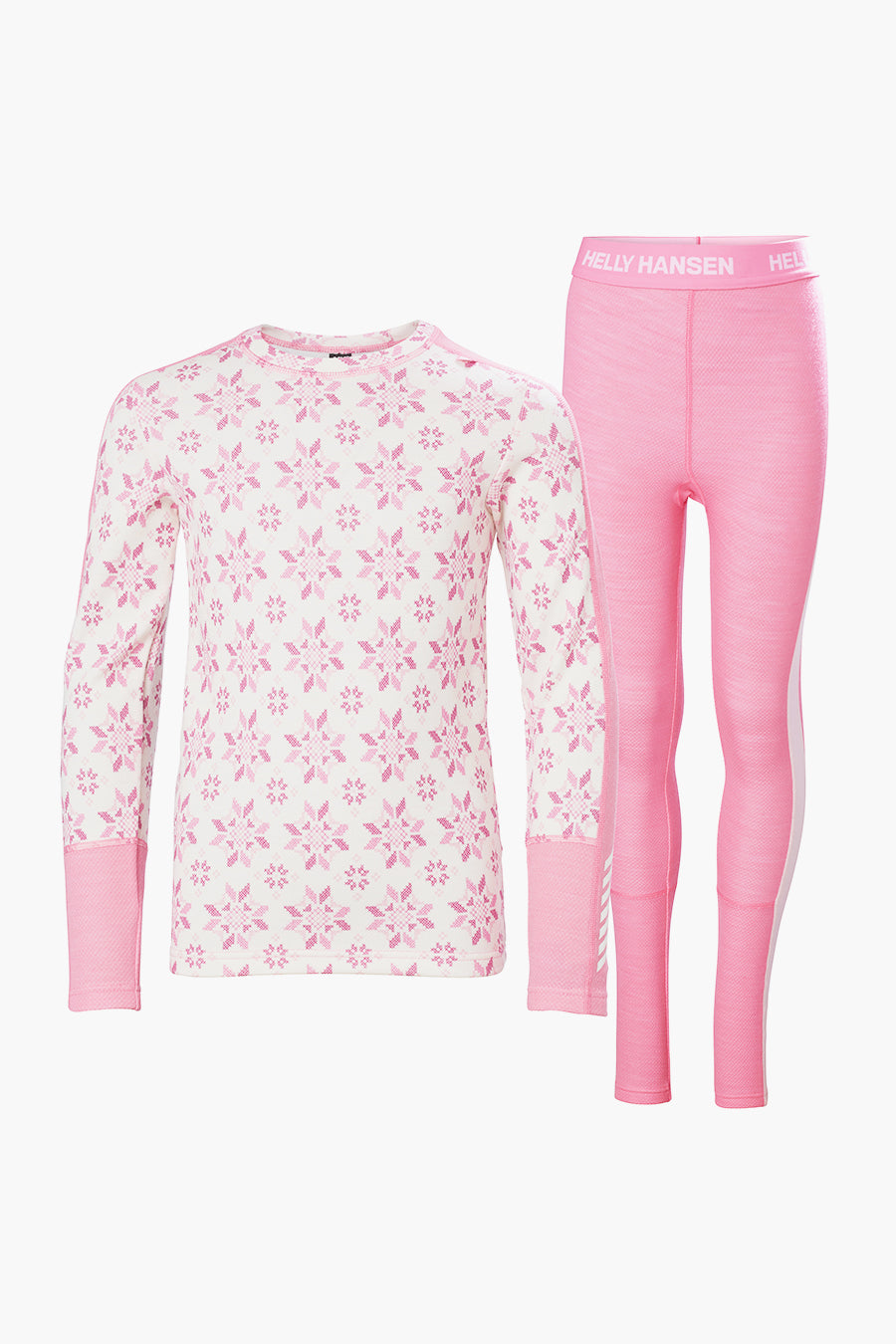 Girls Baselayer Helly Hansen Jr Lifa Merino Sugar Pink Snowflake close