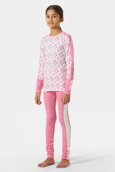 Girls Baselayer Helly Hansen Jr Lifa Merino Sugar Pink Snowflake full