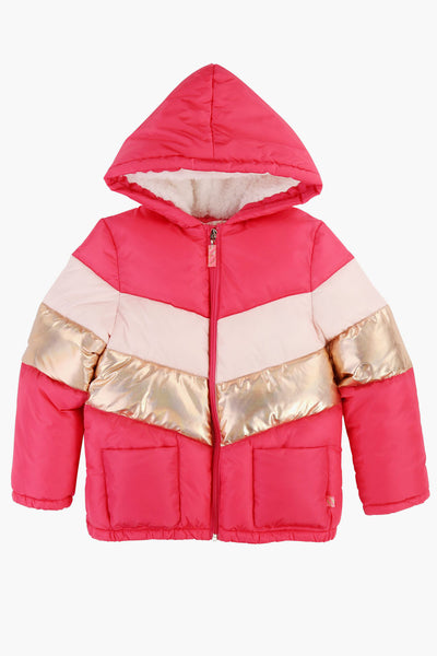 girls pink puffy jacket with gold