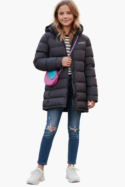 girls black puffy down coat