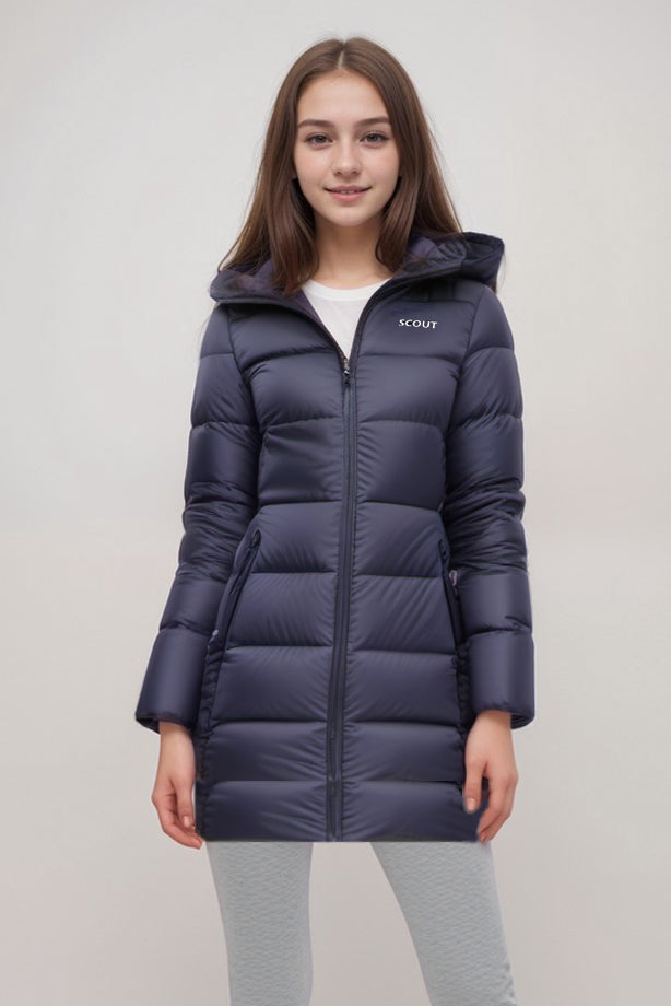 navy down coat top