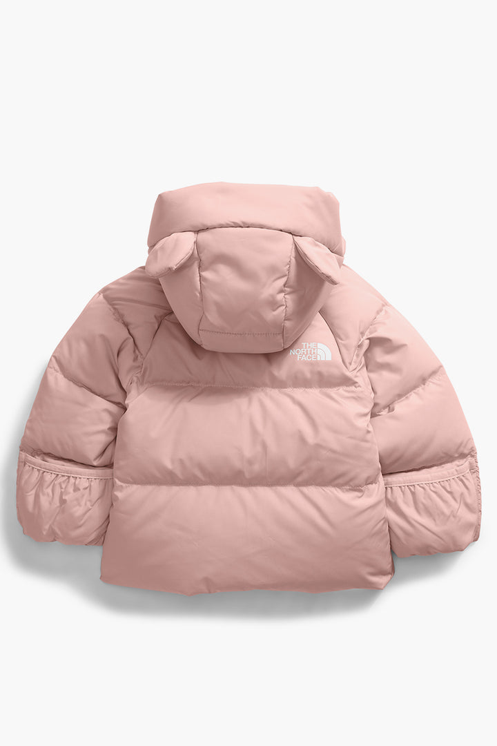 Pink fuzzy north face jacket discount