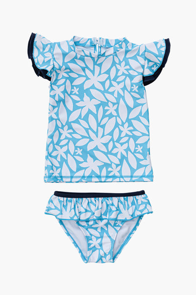 Snapper Rock Aqua Bloom Sustainable Short Sleeve Ruffle Baby Girls Swim Set