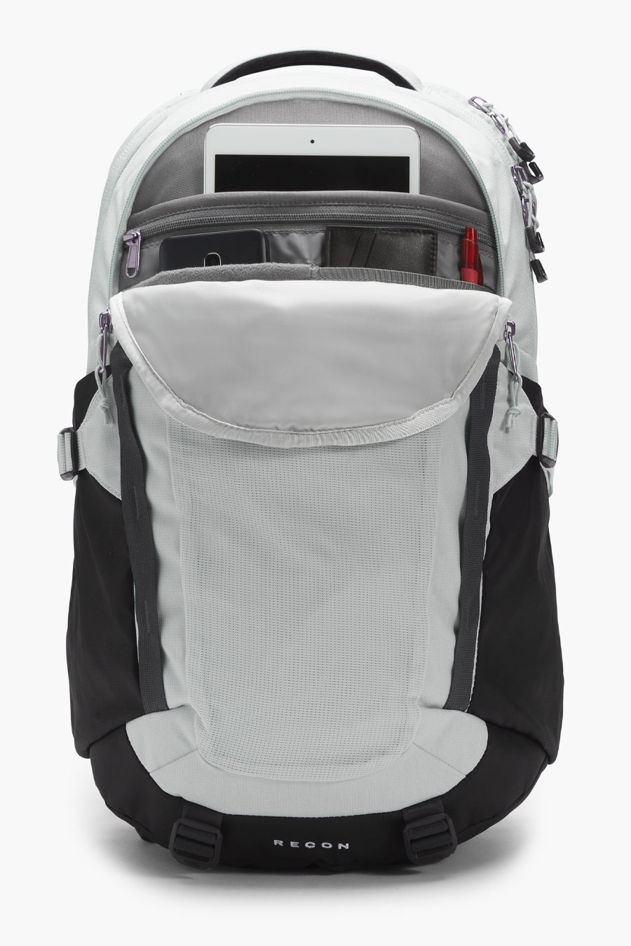 heather gray and metallic silver north face backpack The North Face Recon Backpack: Tin Grey Dark Heather/Asphalt Grey/Black