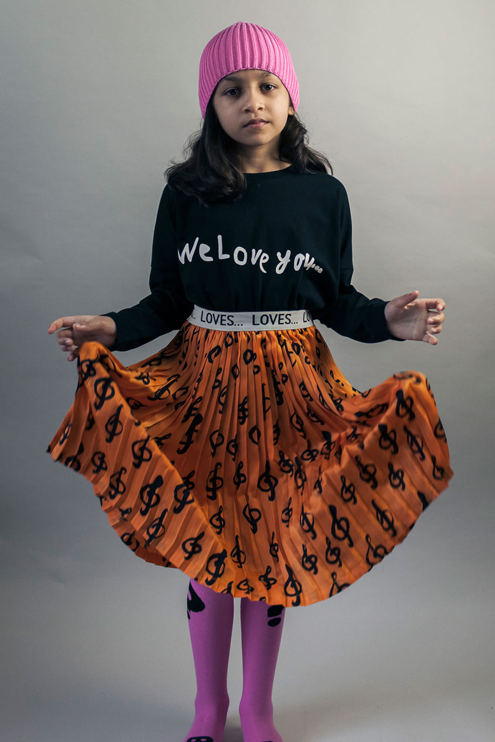 Beau Loves Pleated Music Skirt - Orange