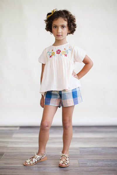 Lali Kids Begonia Button Girls Shorts - Blue Chex
