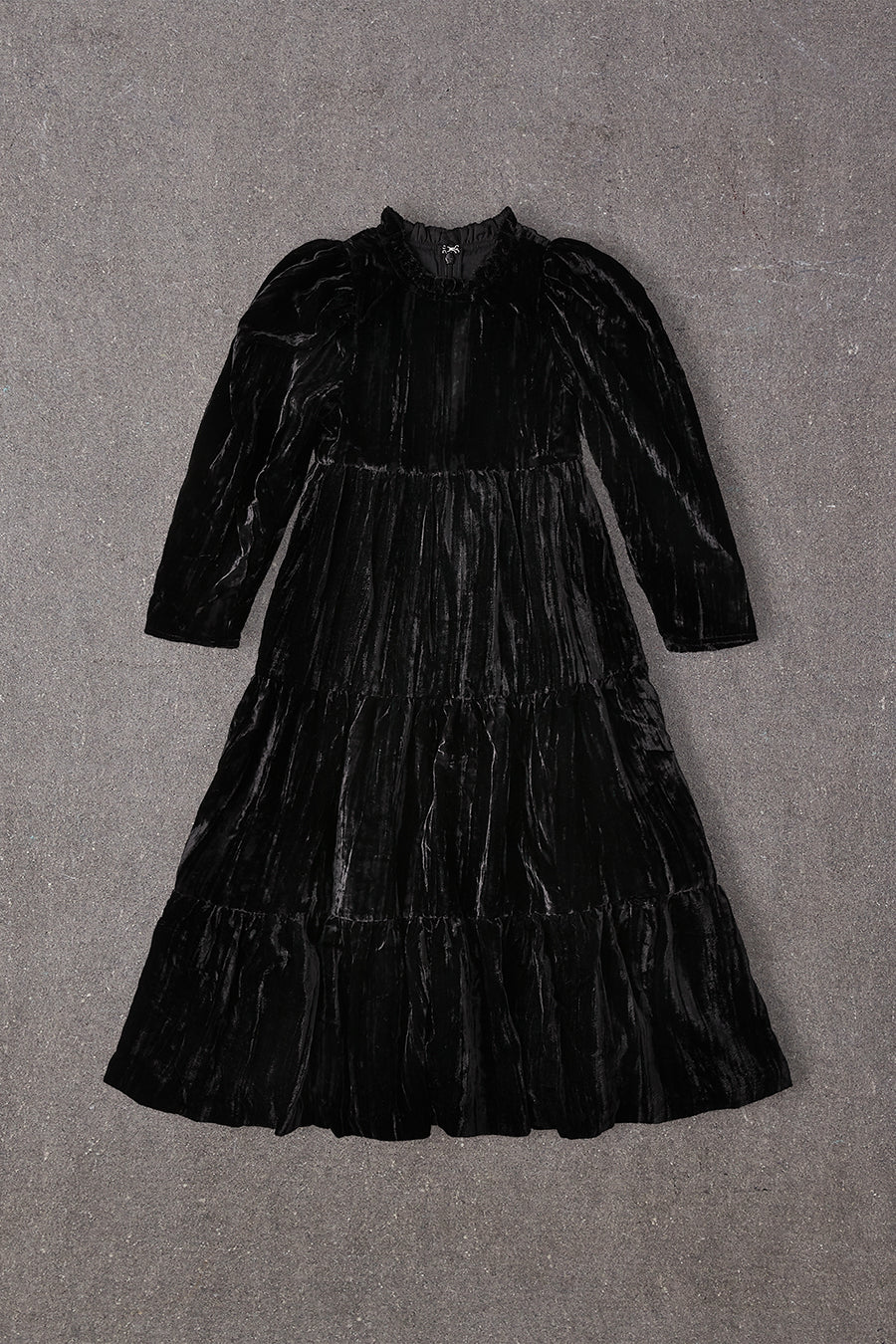 Iris Dress | Tiered Black velvet Christmas Dress with gathered sleeves 6