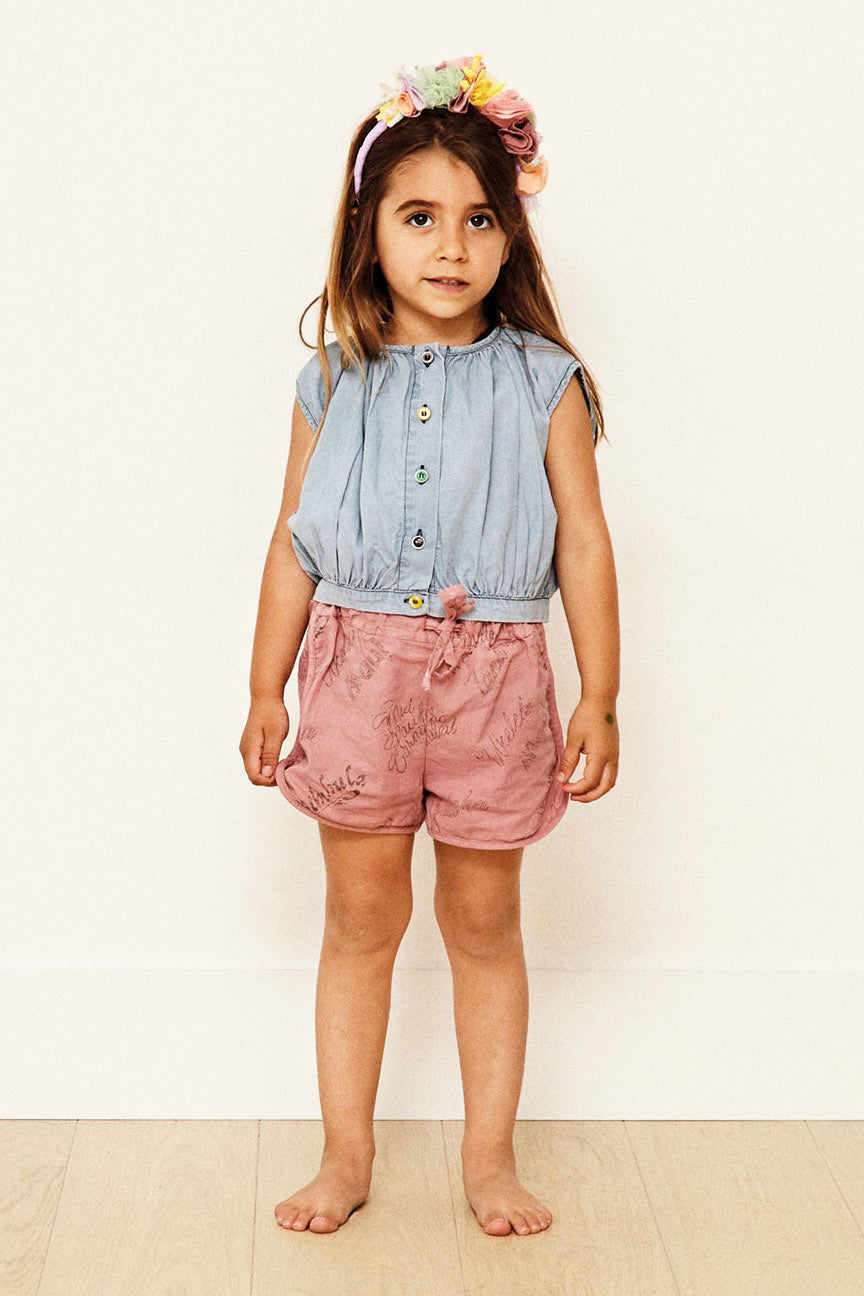 Yellow Pelota Mix Buttons Blouse - Washed Denim