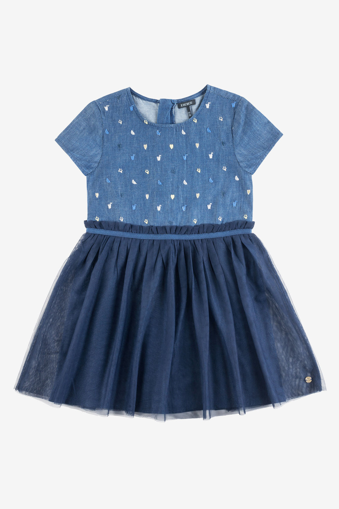 Ikks Chambray and Tulle Girls Dress 12 / Blue at Mini Ruby Contemporary Childrenswear