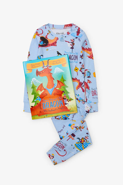 Books To Bed There Was An Old Dragon Who Swallowed A Knight Kids Pajamas and Book Set
