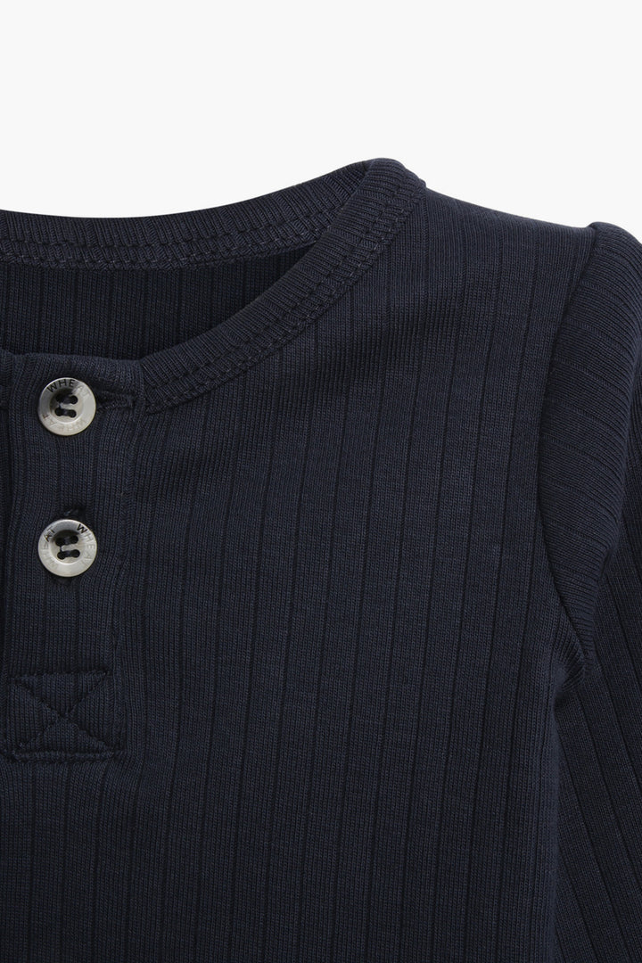 Wheat Edgeband Baby Boy Onesie - Navy