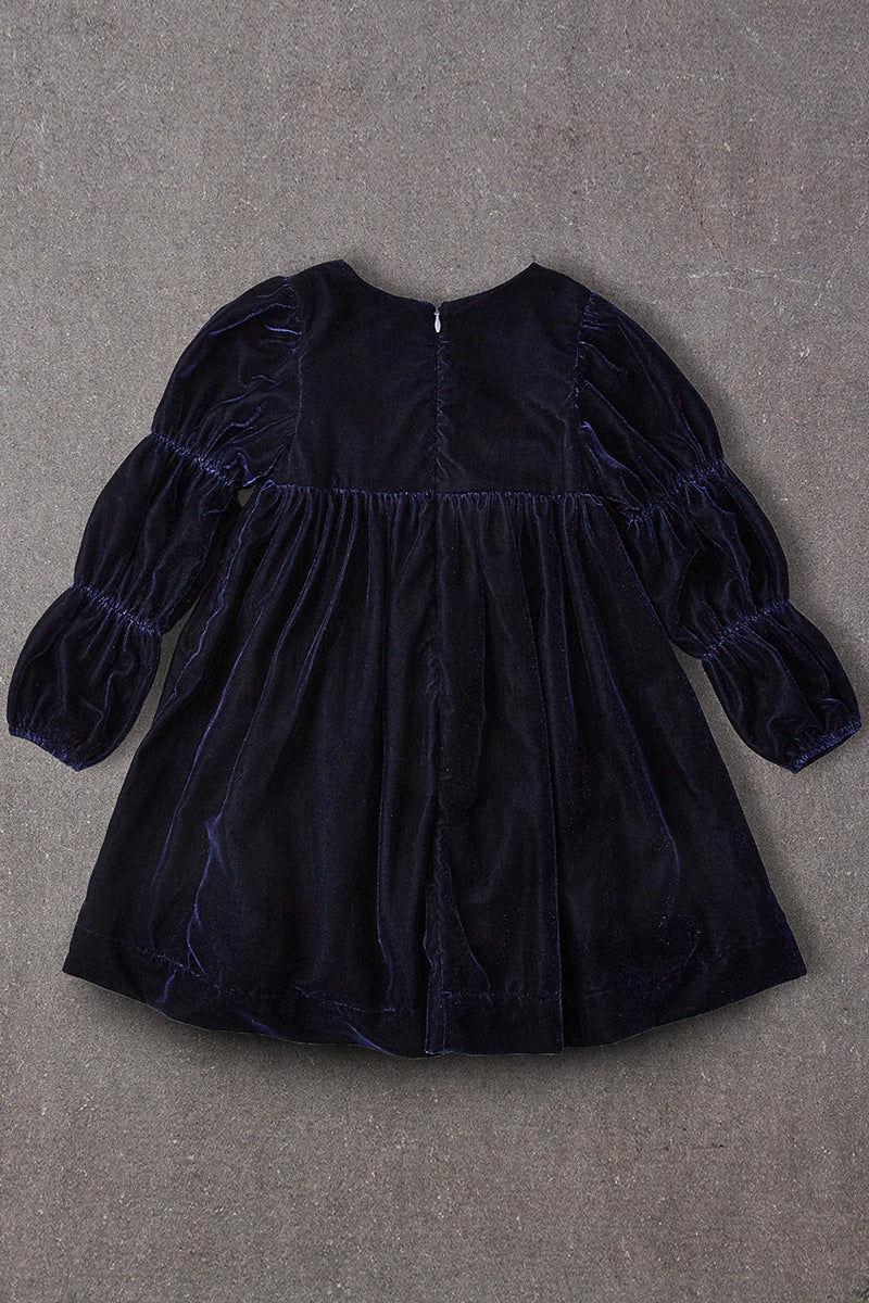 girls blue velvet dress A classic girl's dress in antique blue velvet special occasion dress –  Classic Girl main image 0