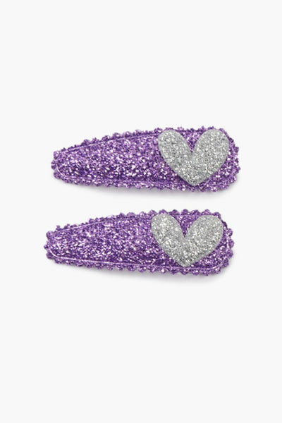 Glitter Heart Hair Clip - Purple