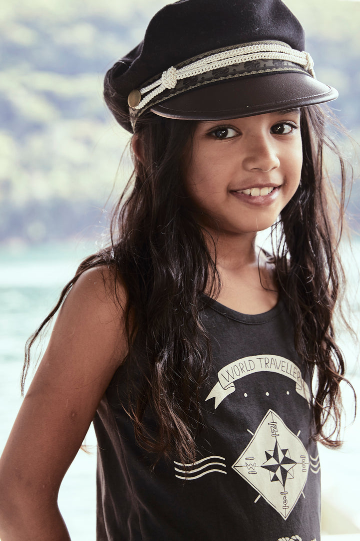 Munster Kids Brady World Traveler Girls Shirt - Soft Black