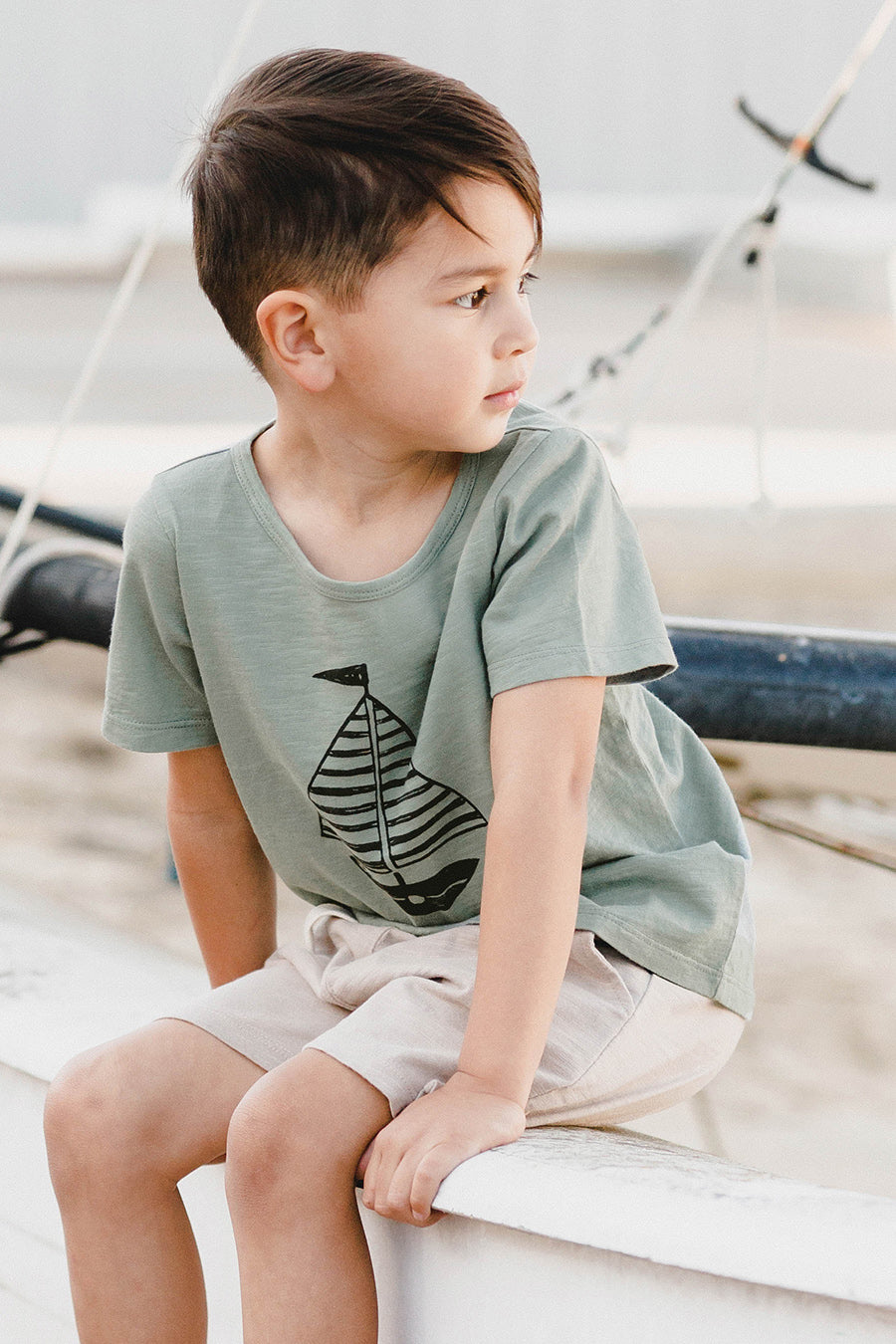 kid model Rylee + Cru Sailboat Boys Tee