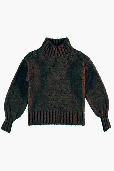 Tocoto Vintage Turtleneck Girls Sweater - Dark Brown