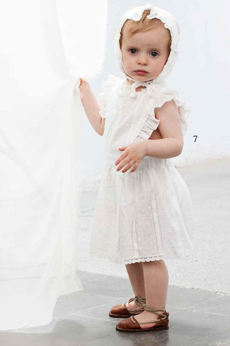 Tocoto Vintage Plumeti Baby Lace Dress with Bonnet 18M / Off White at Mini Ruby Contemporary Childrenswear