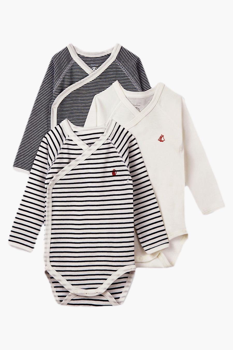 Petit Bateau Baby Boy Bodysuit 3-Pack Kimono Navy Stripe