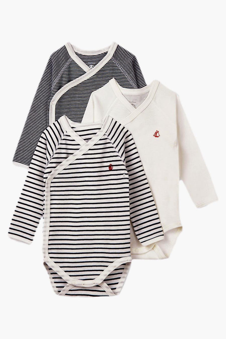 Petit Bateau Baby Boy Bodysuit 3-Pack Kimono Navy Stripe