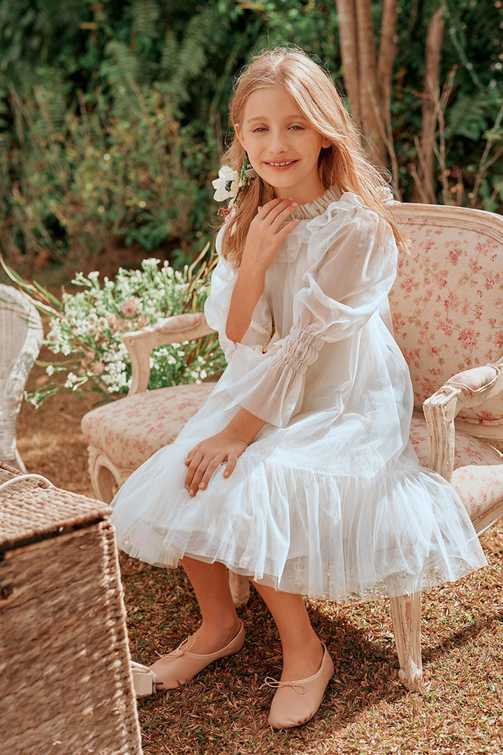 Nellystella Aria Girls Dress - Bright White – Mini Ruby