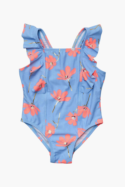 Roxy Big Girls 12 Marine Bloom 1 Pc Swimsuit Blue Orange Floral