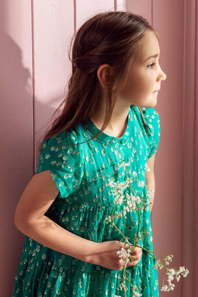 green emerald velvet dress Jacquard Woven Dress With Flowers – Elegant Pattern main image 1