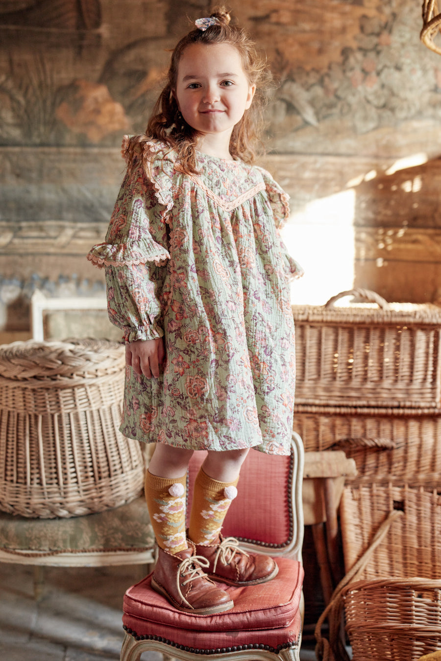 Girls Dress Louise Misha Lara Khaki Tropical Loon – Mini Ruby