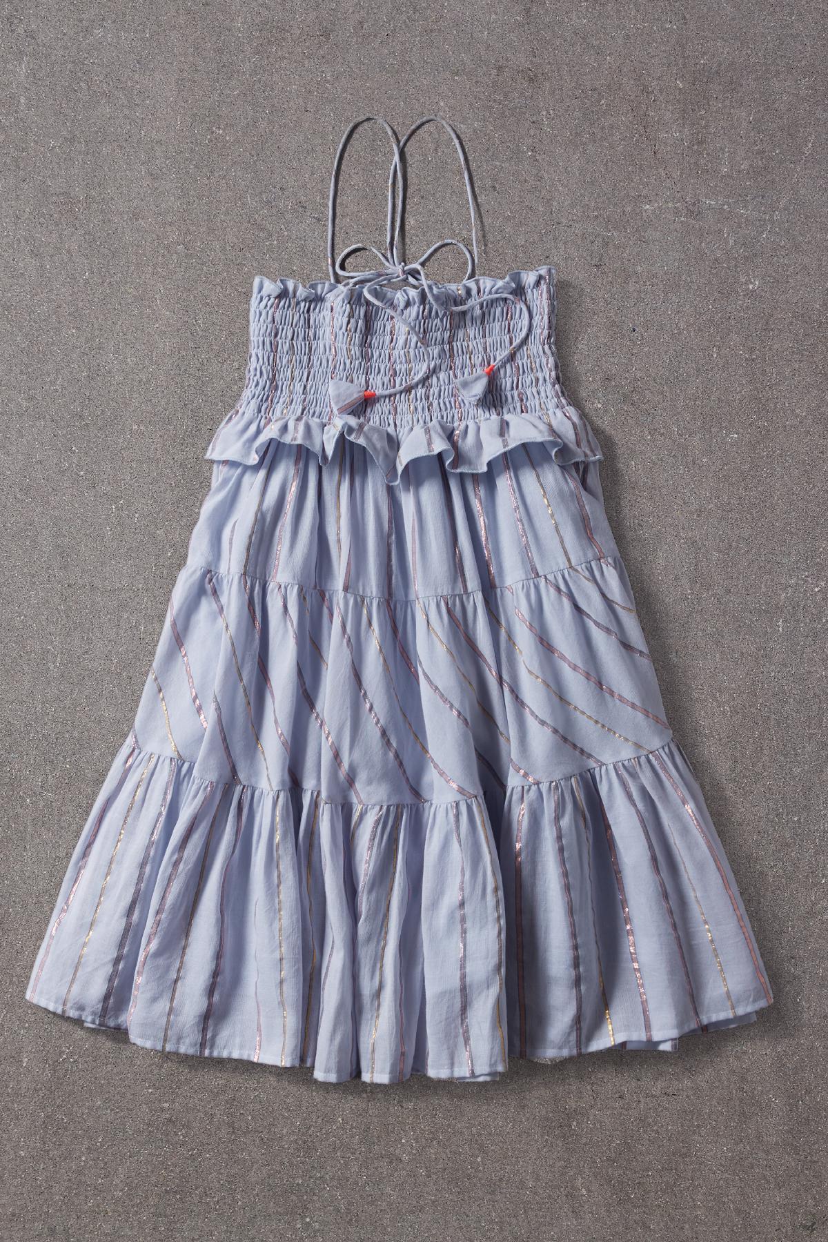 Nellystella Lola Girls Dress - Blue Lurex Stripe – Mini Ruby